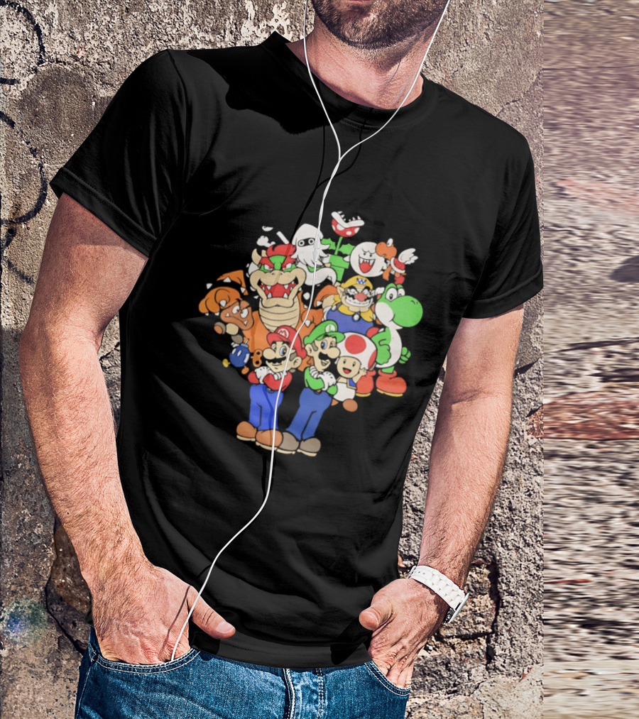 Super Mario Brothers Characters Bowser Yoshi Luigi Toad Wario Bowser Jr. Retro Gaming T-Shirt