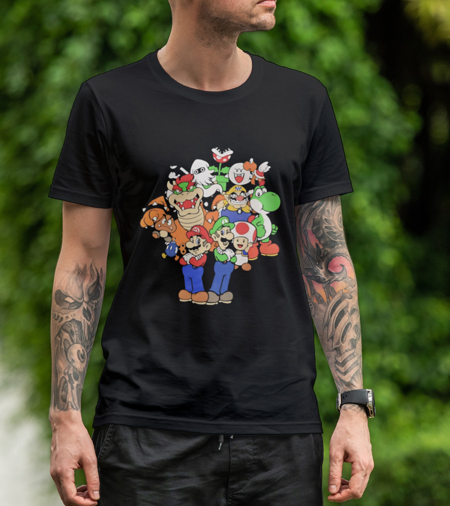 Super Mario Brothers Characters Bowser Yoshi Luigi Toad Wario Bowser Jr. Retro Gaming T-Shirt