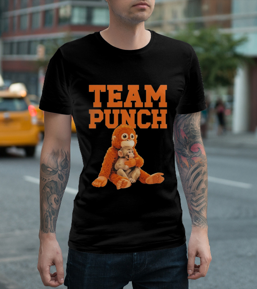 Team Punch Monkey Hugging Plush Toy T-Shirt