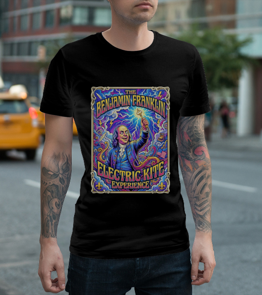 The Benjamin Franklin Electric Kite Experience Vibrant Lightning Adventure T-Shirt