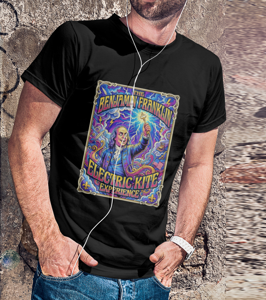 The Benjamin Franklin Electric Kite Experience Vibrant Lightning Adventure T-Shirt