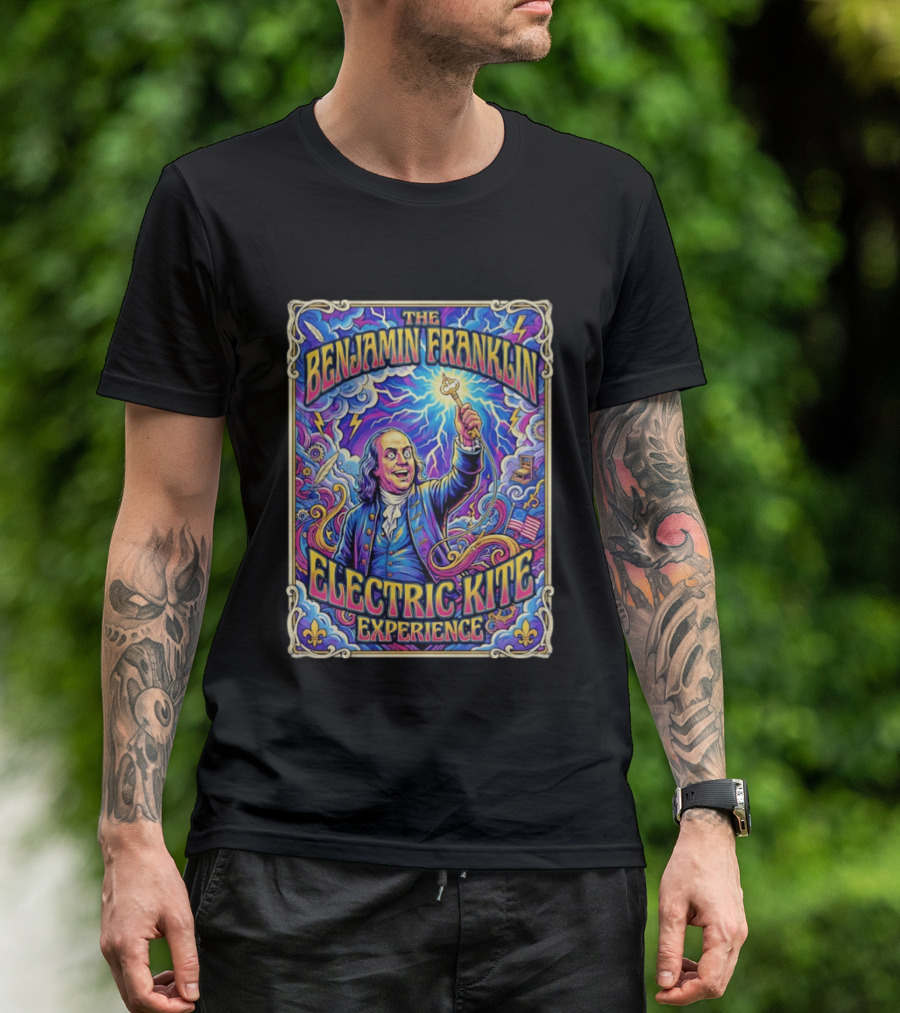 The Benjamin Franklin Electric Kite Experience Vibrant Lightning Adventure T-Shirt