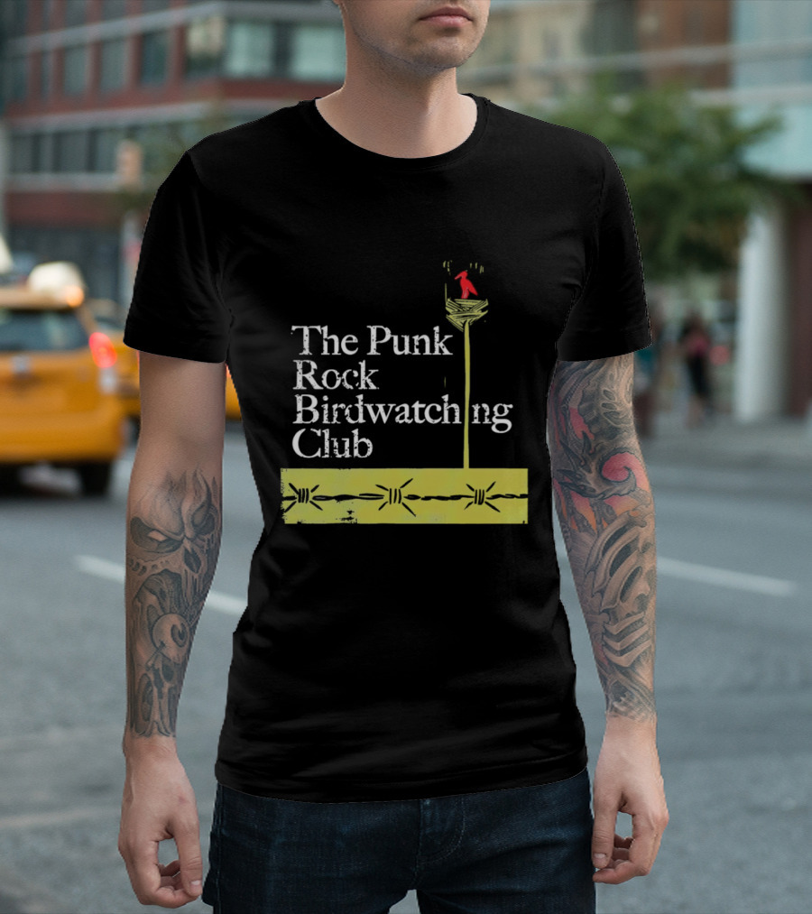 The Punk Rock Bird Ing Club Red Bird Perched On Column T-Shirt