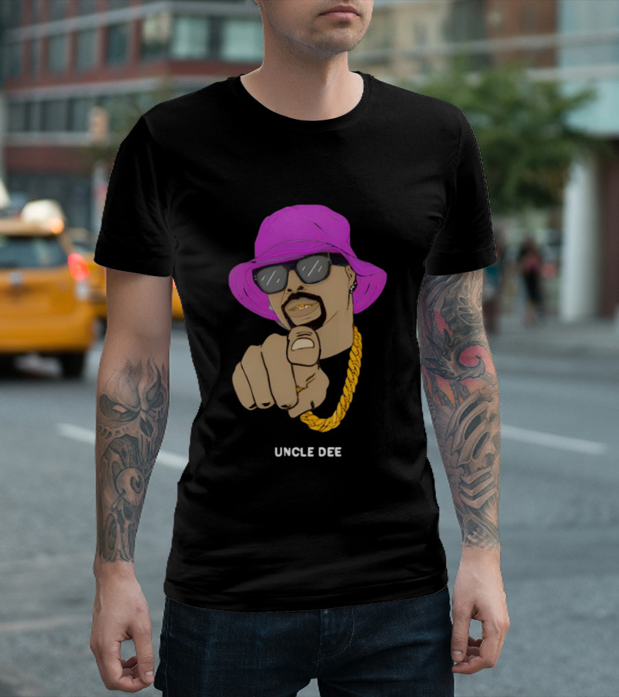 UNCLE DEE Finger Pointing Sunglasses Chain Purple Hat T-Shirt