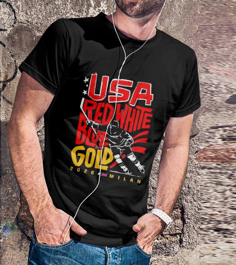 USA Hockey Red White Blue Gold 2026 Milan Sports Event T-Shirt