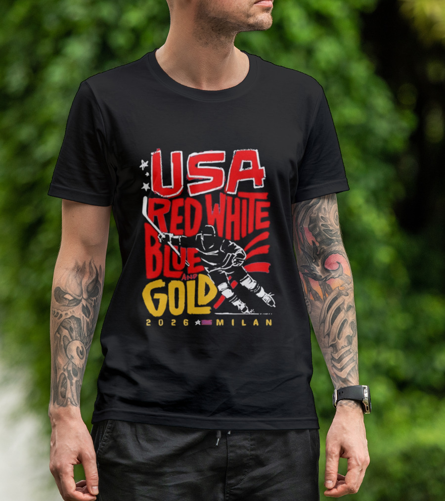 USA Hockey Red White Blue Gold 2026 Milan Sports Event T-Shirt