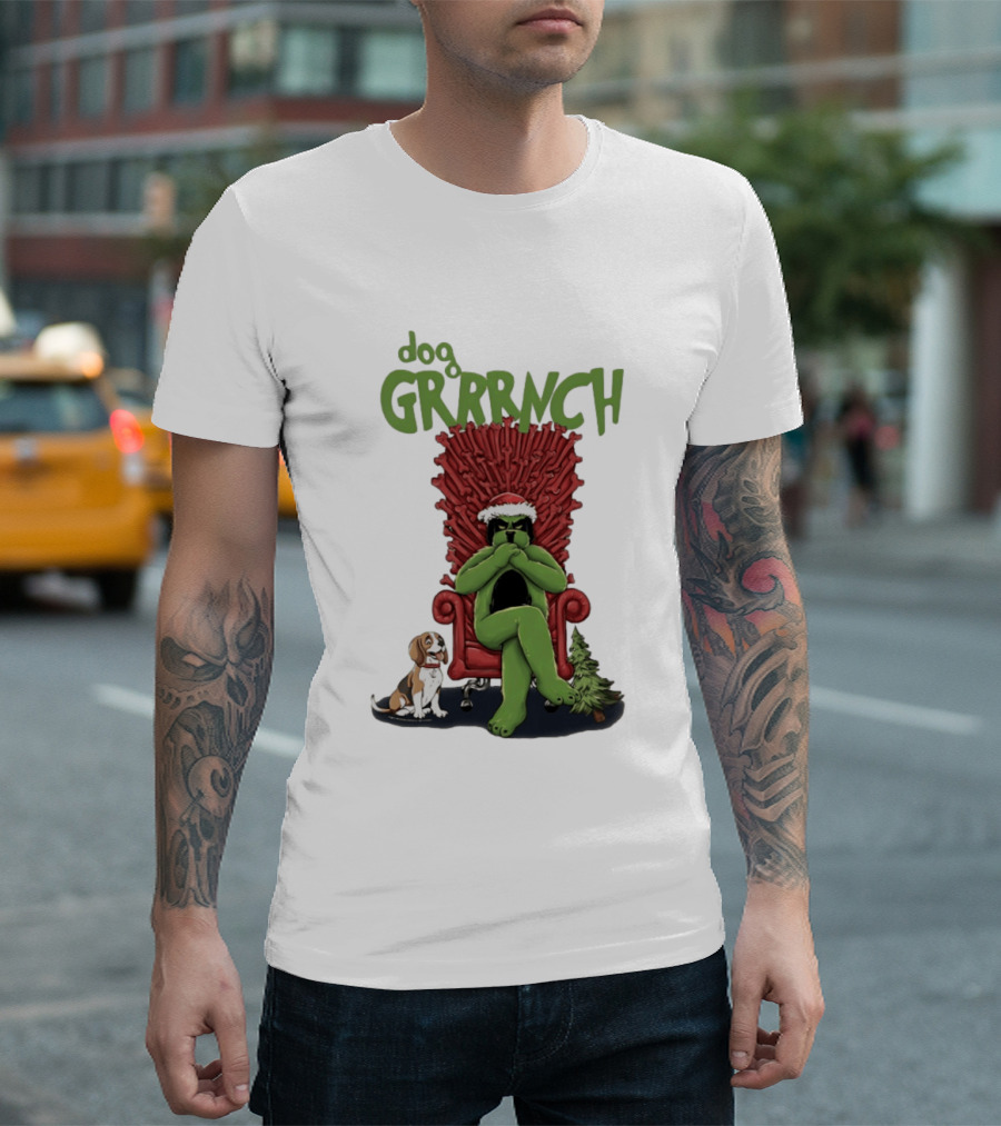 Dog GRRRINCH Christmas Throne Santa Hat Beagle T-Shirt