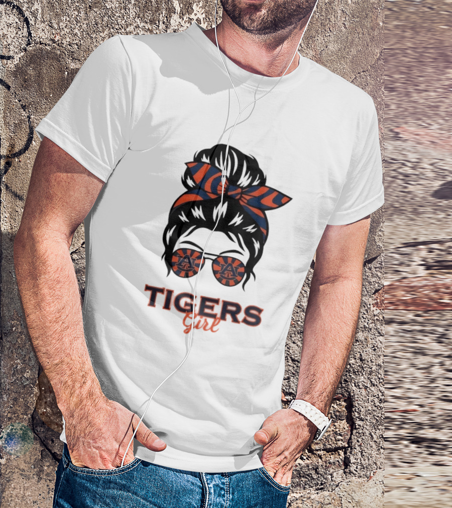 Auburn Tigers Girl Messy Bun Glasses Bow T-Shirt
