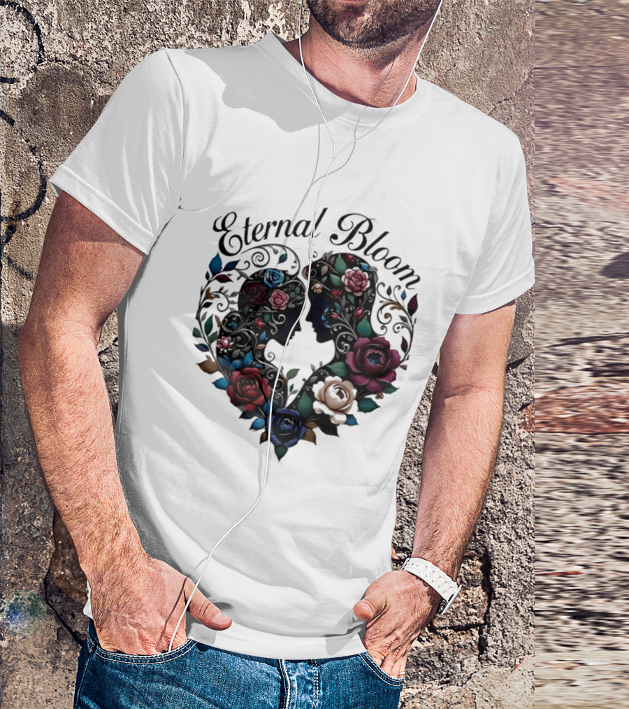 Eternal Bloom Floral Heart Silhouette Valentine Roses T-Shirt