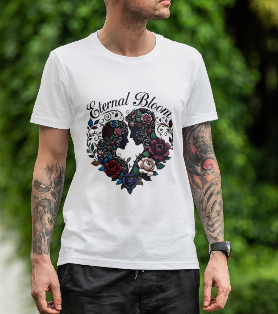 Eternal Bloom Floral Heart Silhouette Valentine Roses T-Shirt