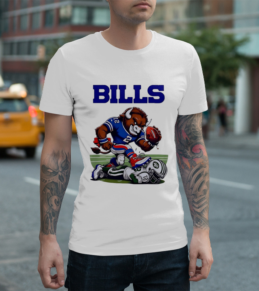 Buffalo Bills Dominating New York Jets Rivalry NFL Mascot Showdown T-Shirt