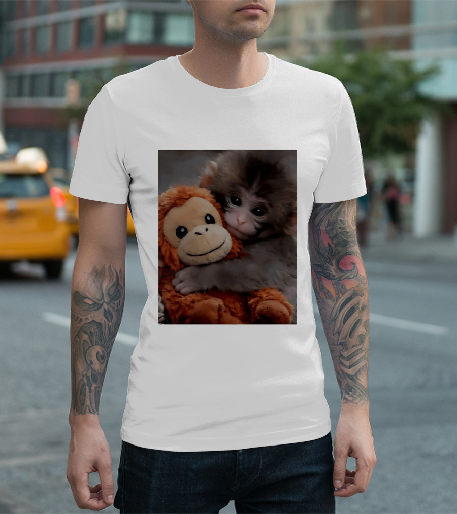 I Love Punch Monkey Hugging Stuffed Monkey T-Shirt