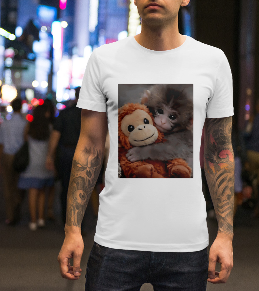 I Love Punch Monkey Hugging Stuffed Monkey T-Shirt