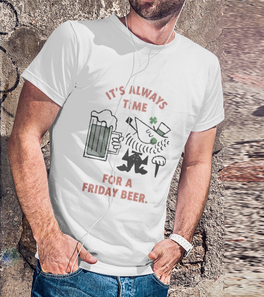 It's Always Time For A Friday Beer Leprechaun Cartoon T-Shirt