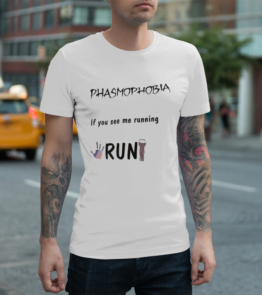 Phasmophobia If You See Me Running Run Flashlight Handprint T-Shirt