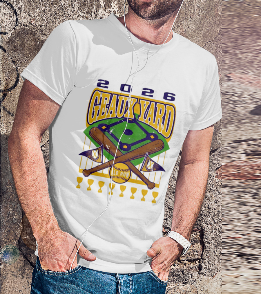 LSU Tigers 2026 Geaux Yard Baseball Field Old Row Bats Flags T-Shirt
