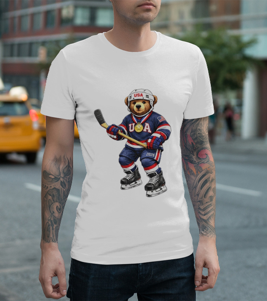 USA Bear Hockey Gold Medal 2026 Olympic Winter Sports Milano Cortina T-Shirt