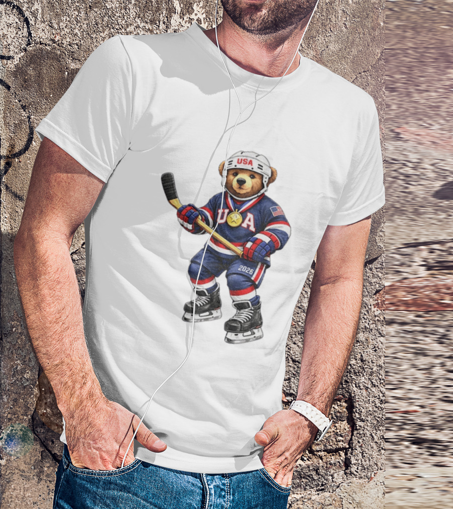 USA Bear Hockey Gold Medal 2026 Olympic Winter Sports Milano Cortina T-Shirt