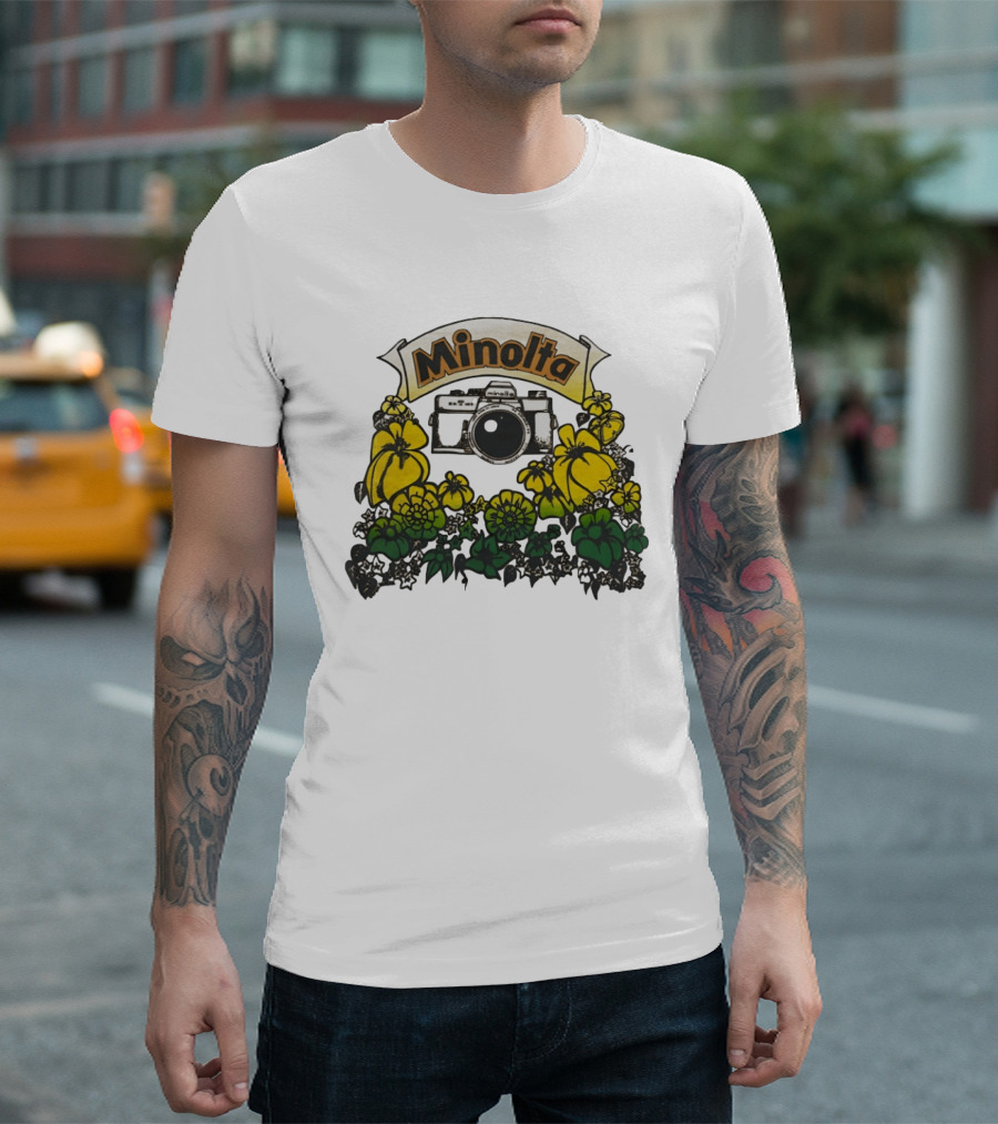 Minolta SRT 70s Vintage Floral Camera Promo T-Shirt