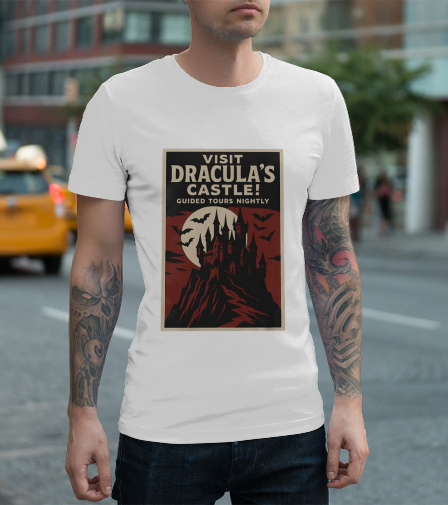 Visit Dracula's Castle Guided Tours Nightly Bats Moon Gothic Twilight T-Shirt