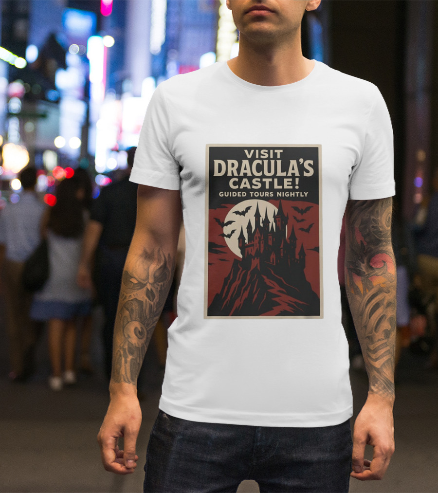 Visit Dracula's Castle Guided Tours Nightly Bats Moon Gothic Twilight T-Shirt