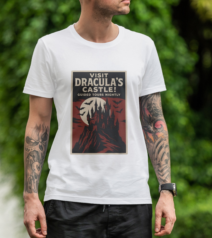 Visit Dracula's Castle Guided Tours Nightly Bats Moon Gothic Twilight T-Shirt