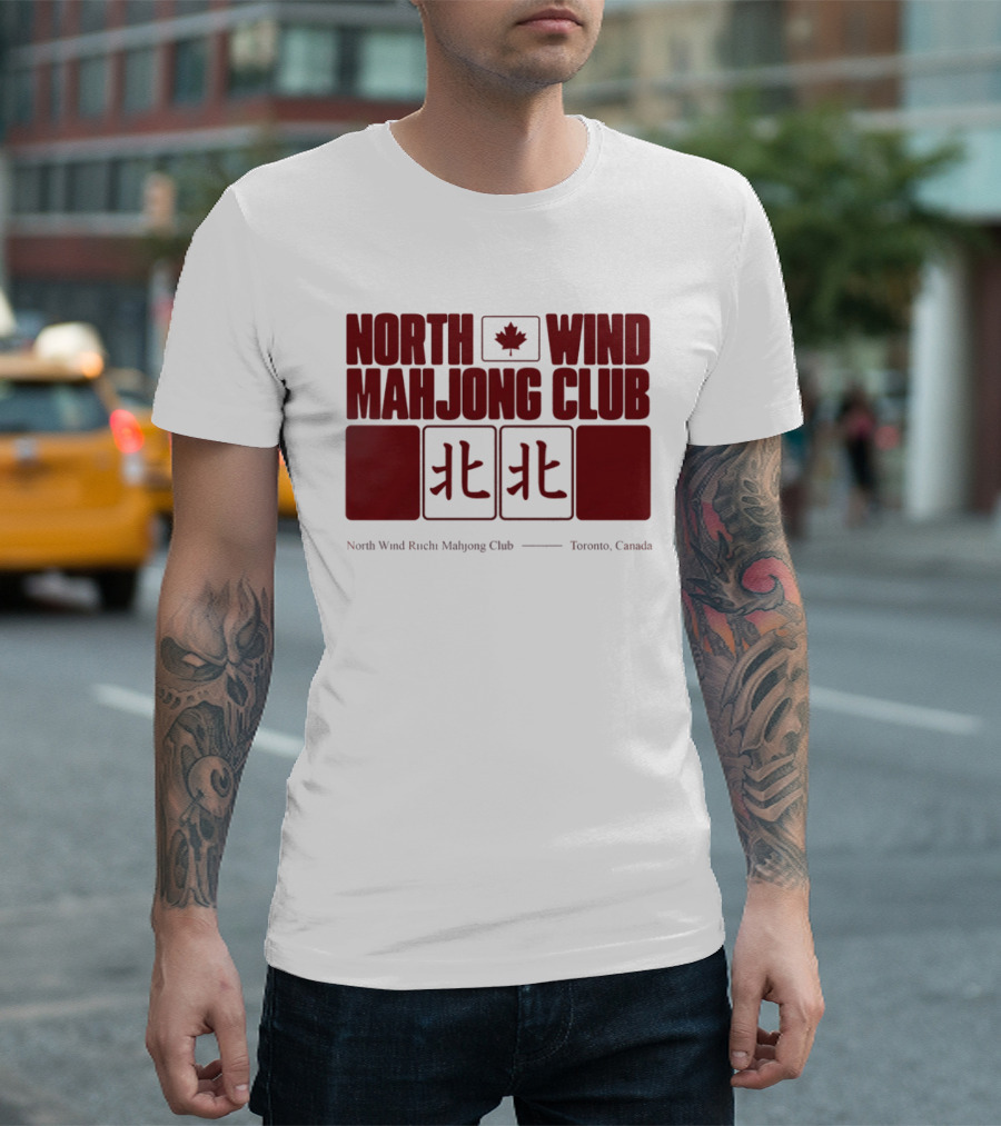 North Wind Mahjong Club Toronto Canada Maple Leaf Symbol Chinese Characters T-Shirt