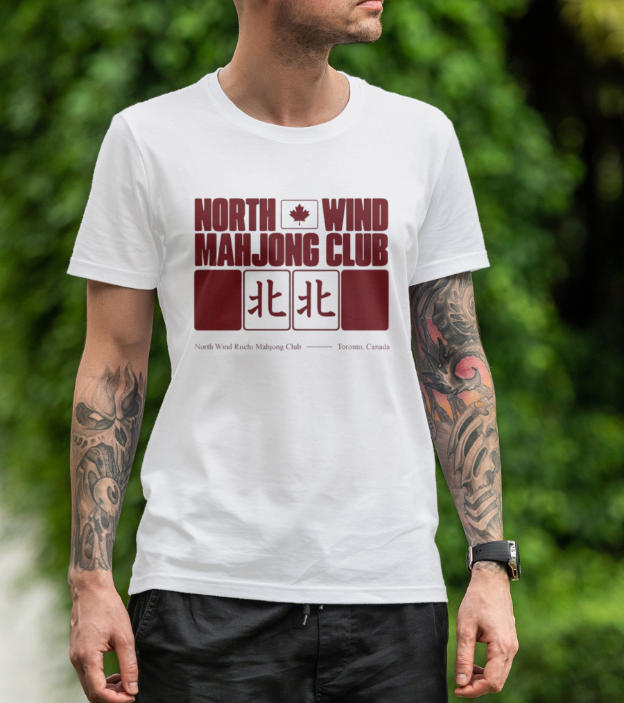 North Wind Mahjong Club Toronto Canada Maple Leaf Symbol Chinese Characters T-Shirt