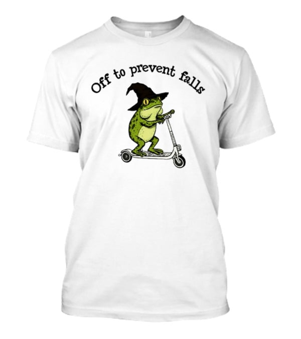 Off To Prevent Falls Frog Scooter Witch Hat Fun Physical Therapy T-Shirt
