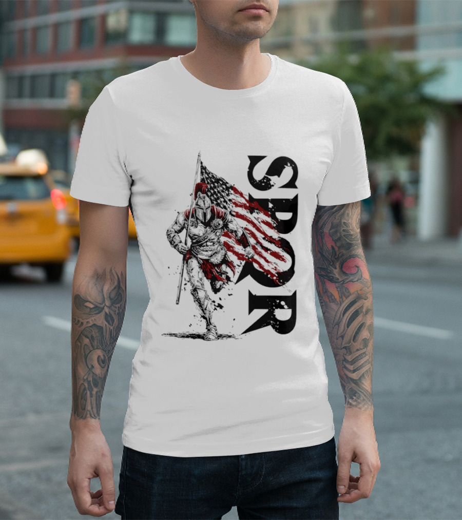 SPQR Roman Legion Knight With USA Flag T-Shirt
