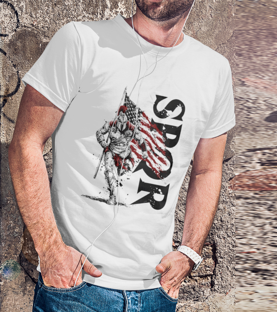 SPQR Roman Legion Knight With USA Flag T-Shirt