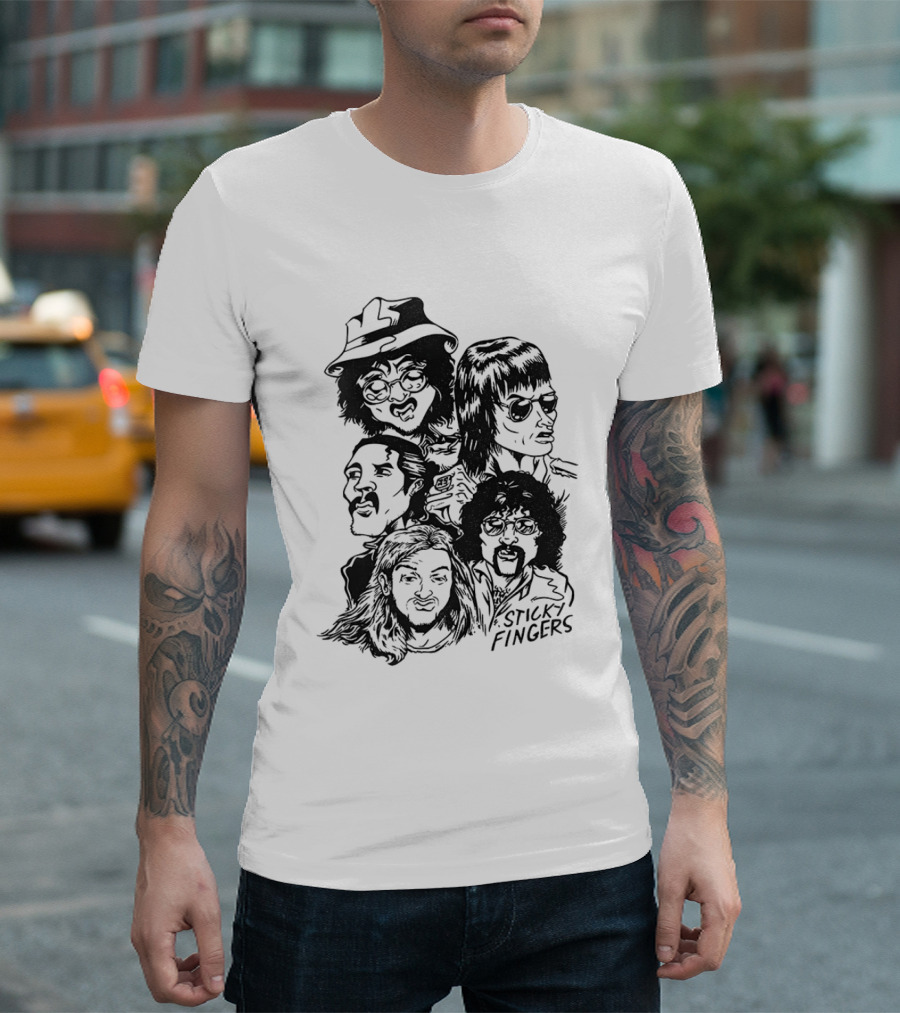 Sticky Fingers Band Member Caricature T-Shirt