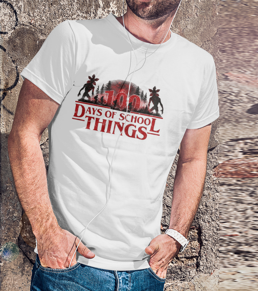 100 Days Of School Things Stranger Things Biking Adventure With Demogorgon T-Shirt