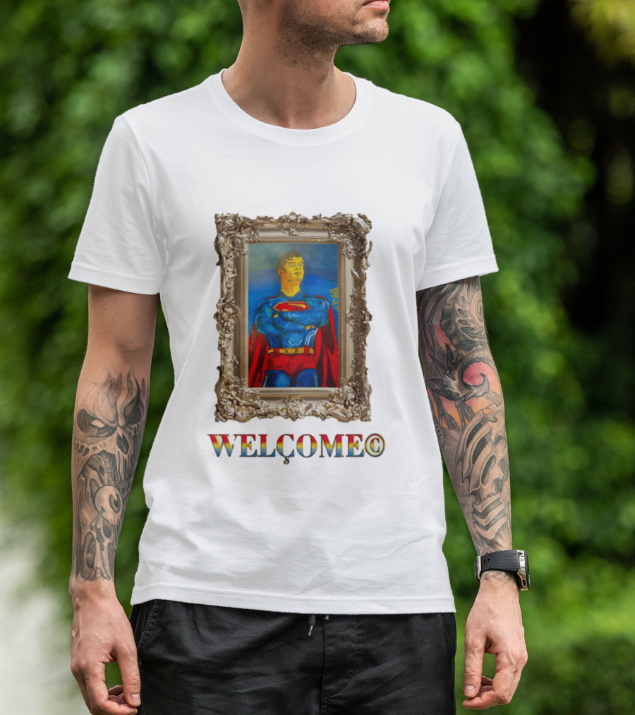 Superpunk Welcome Superman Iconic Gold Frame T-Shirt
