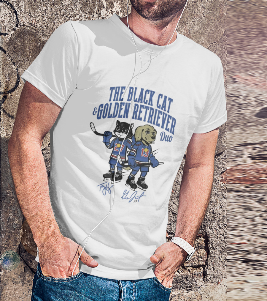 The Black Cat And Golden Retriever Duo Hockey Team 27 13 T-Shirt