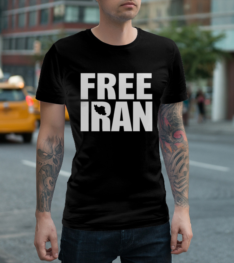 Free Iran Text With Map Inside Minimalist Solidarity Message T-Shirt