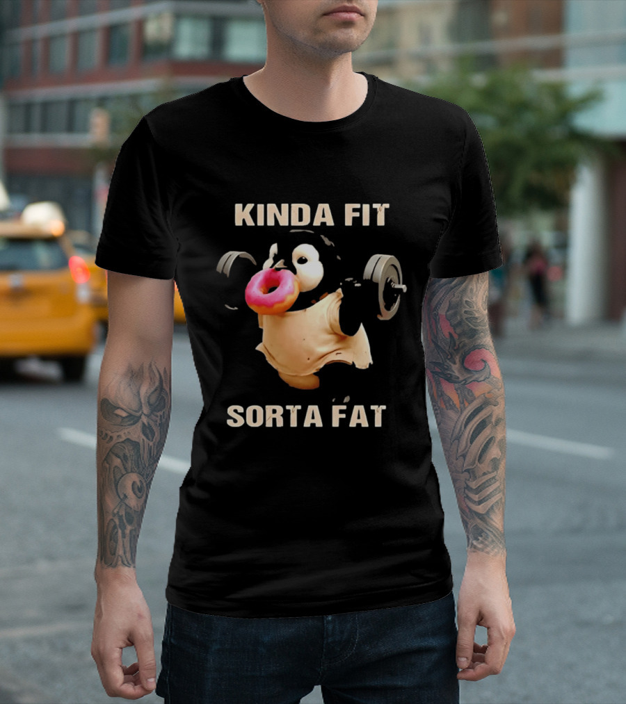 Kinda Fit Sorta Fat Penguin Deadlift Donut Fitness Humor T-Shirt