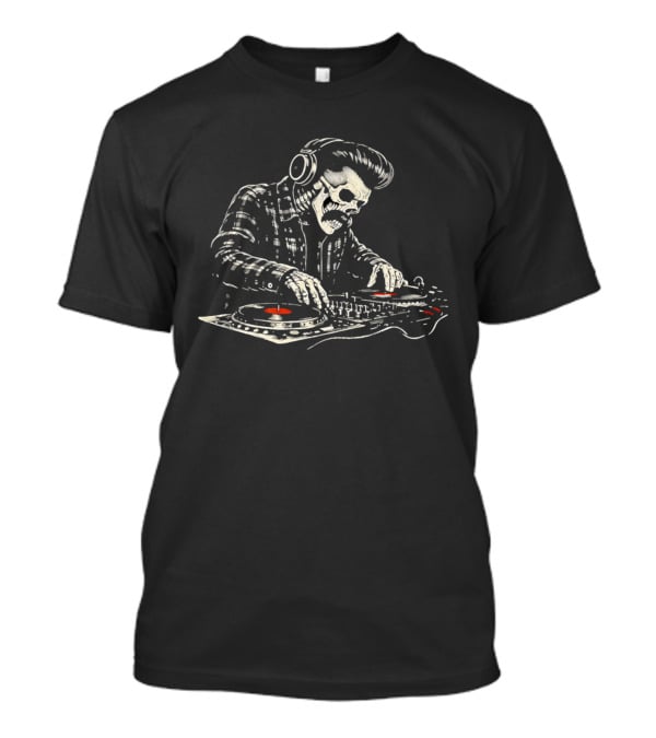 Los Vatos DJ Skull With Headphones And Turntables T-Shirt