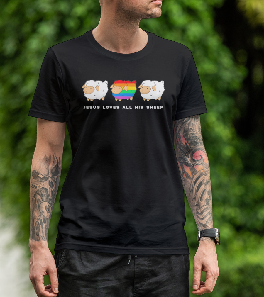 Jesus Loves All His Sheep Rainbow Pride Inclusion T-Shirt