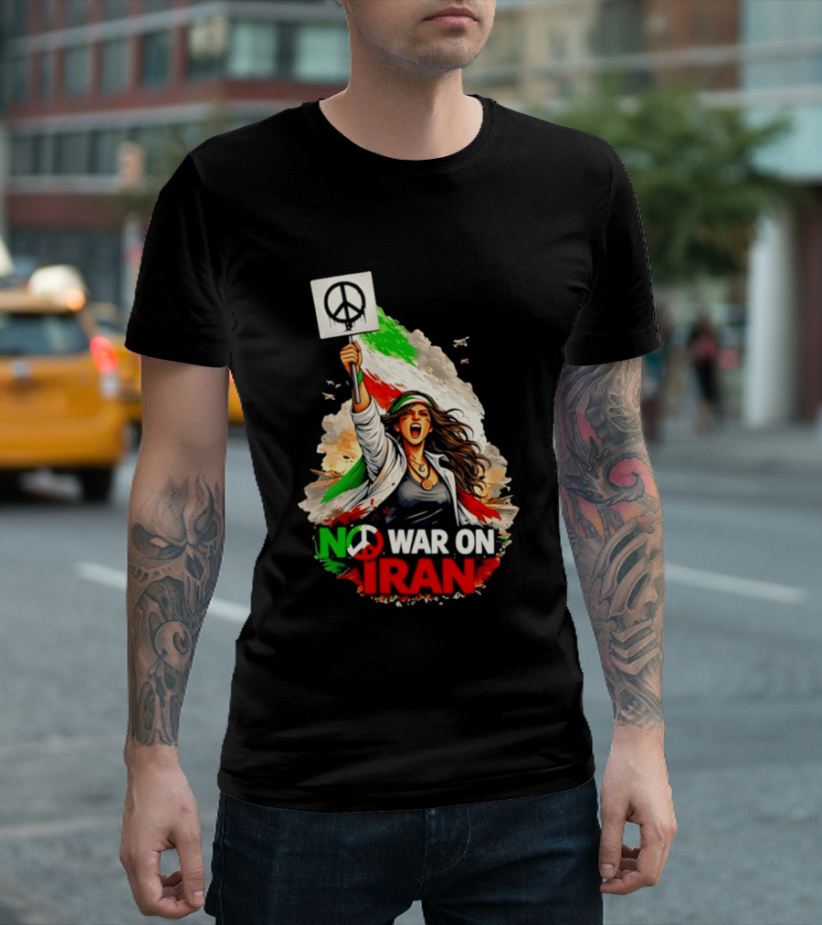 No War On Iran Protest Peace Sign Waving Woman T-Shirt