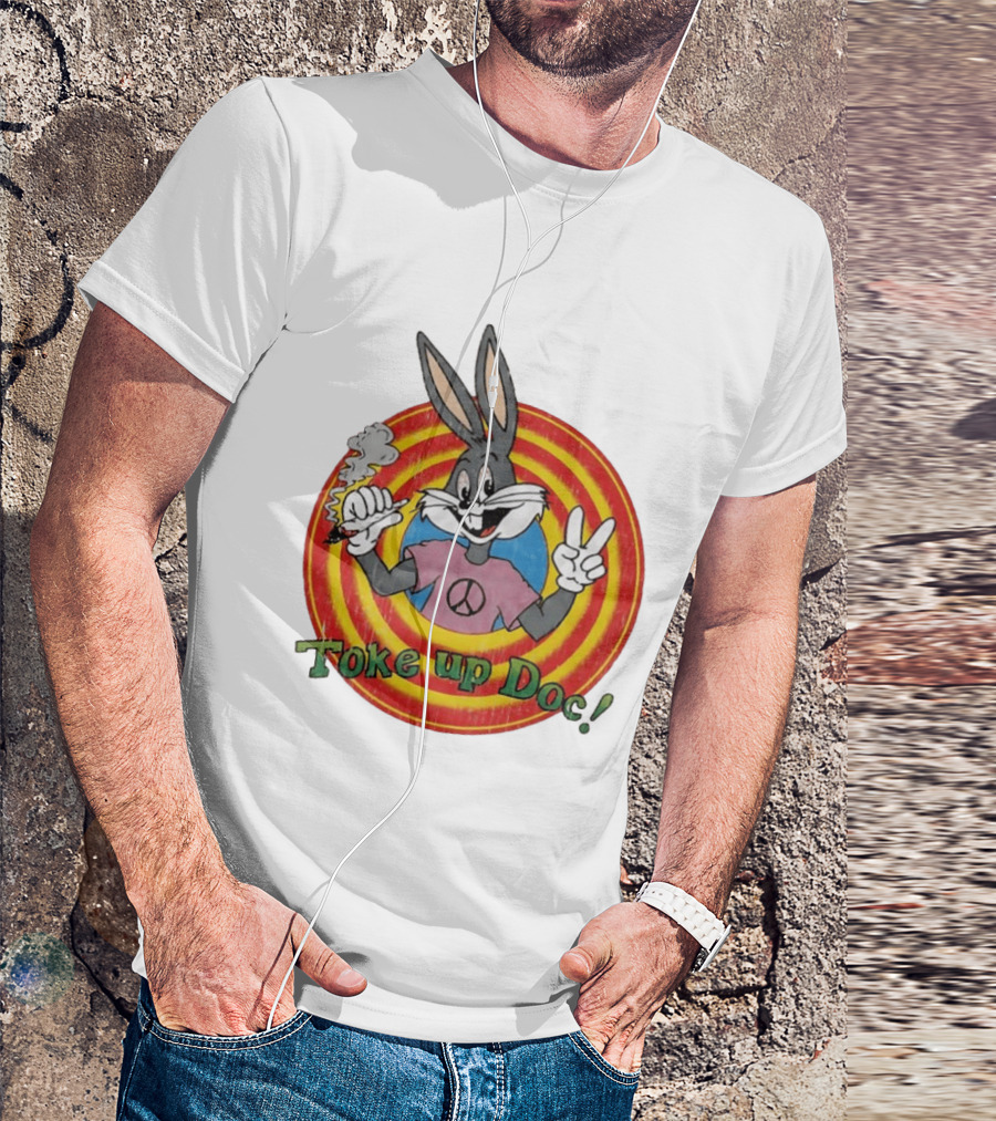 Bugs Bunny Looney Tunes Toke Up Doc Peace Sign Smoking Retro Groovy T-Shirt