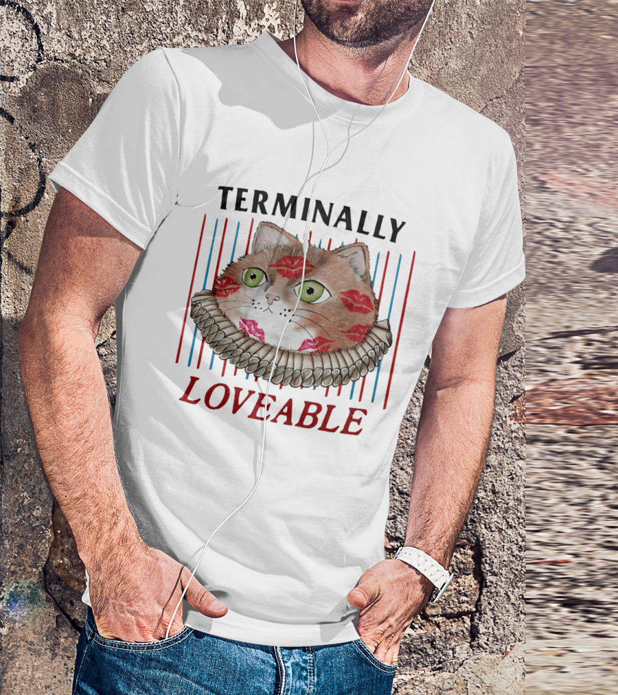 Terminally Loveable Cat With Lipstick Kisses And Collar T-Shirt