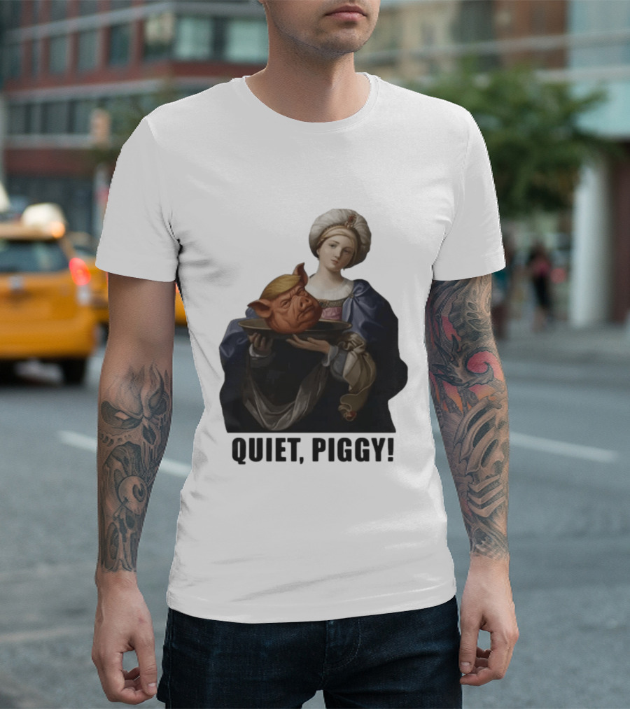 Original Saint Holding Pig Head Quiet Piggy Anti Trump T-Shirt