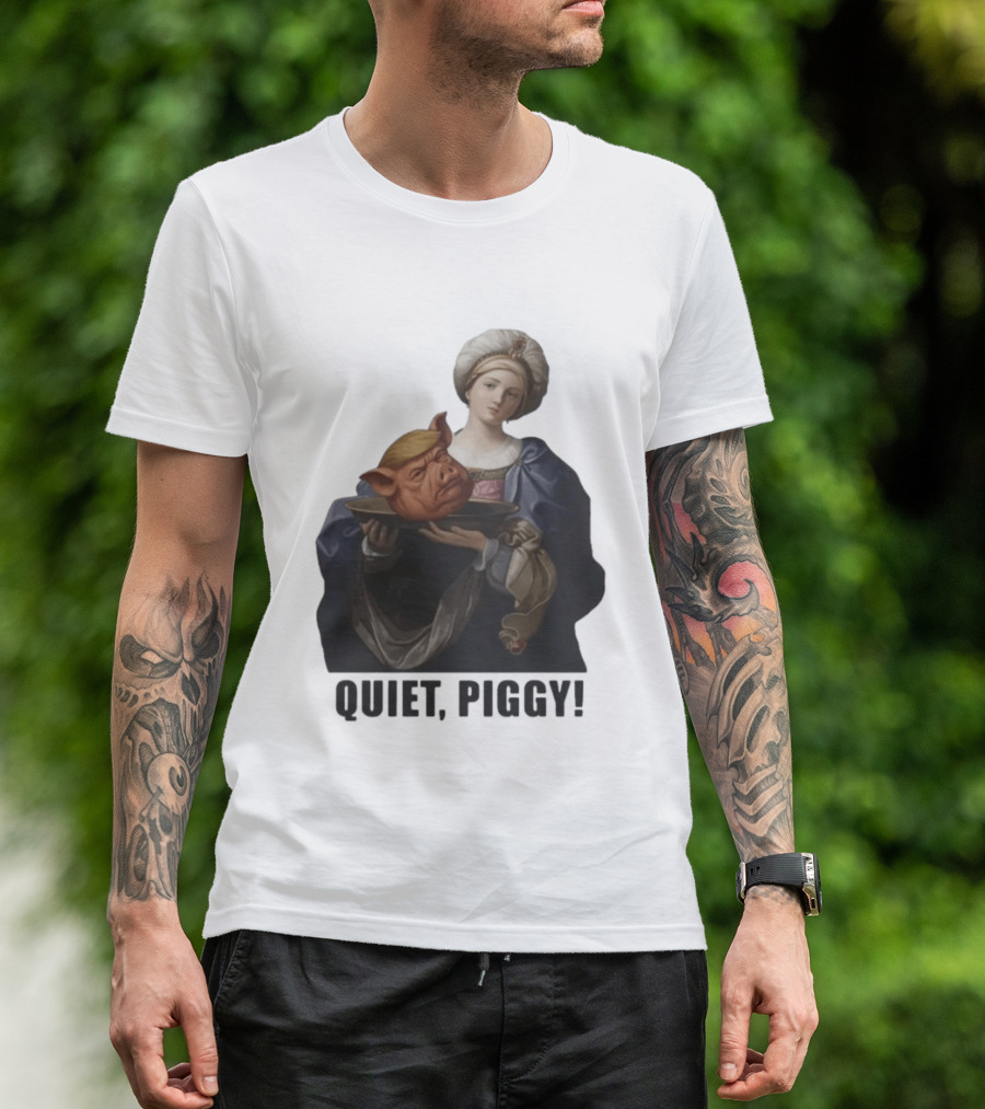 Original Saint Holding Pig Head Quiet Piggy Anti Trump T-Shirt