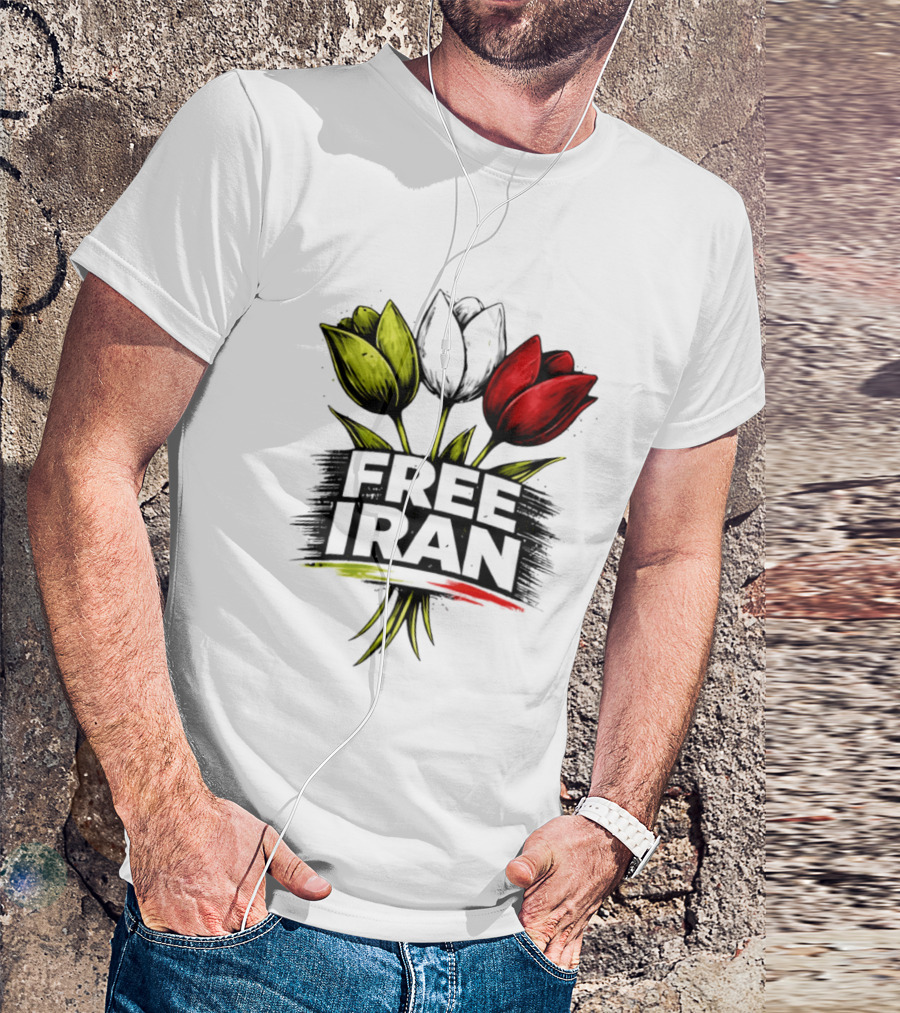 Free Iran Tulips Artwork Bold Protest T-Shirt