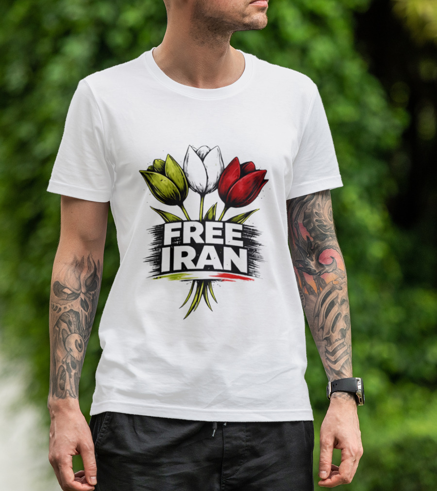 Free Iran Tulips Artwork Bold Protest T-Shirt