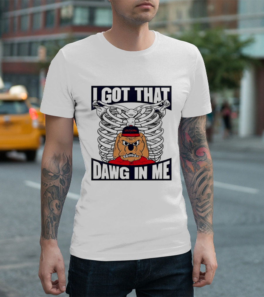 I Got That Dawg In Me Cartoon Southpaw Ribcage Motif T-Shirt