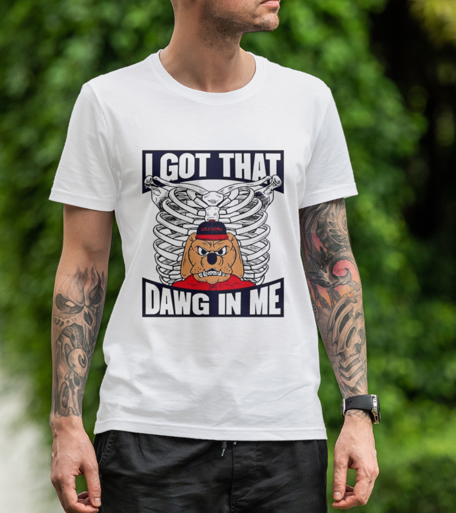 I Got That Dawg In Me Cartoon Southpaw Ribcage Motif T-Shirt