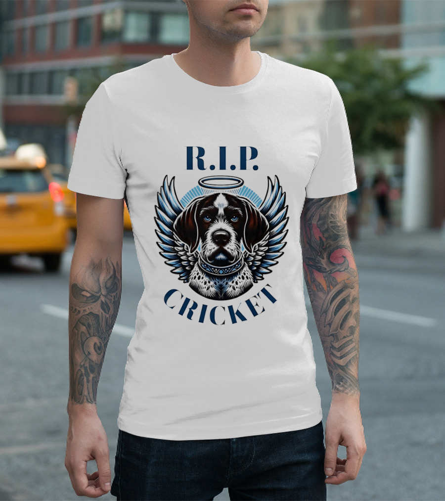 RIP Cricket Halo Angel Wings Dog Memorial T-Shirt