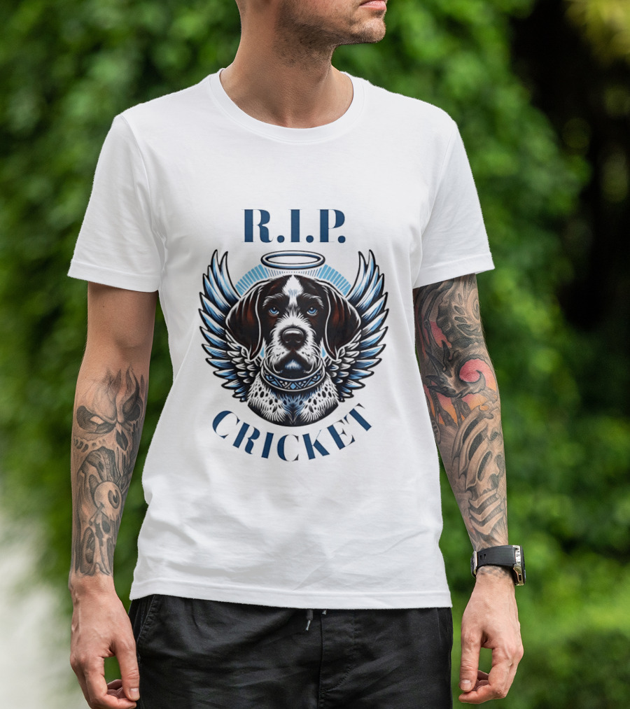 RIP Cricket Halo Angel Wings Dog Memorial T-Shirt